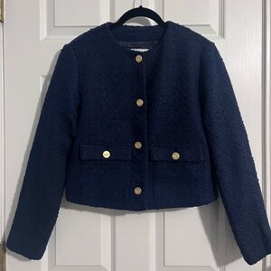 Abercrombie Collarless Tweed Jacket- Navy